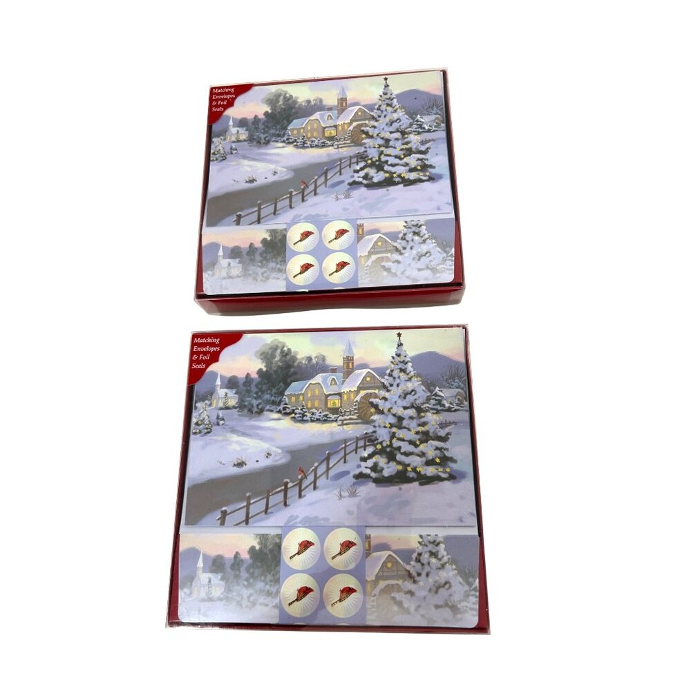 Christmas Cards 2 Boxes 14  Matching Envelopes 20 Seals Winter Church Cardinal